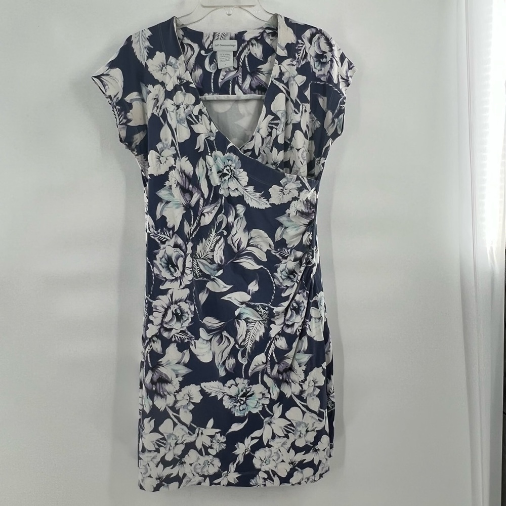 Soft surroundings floral blue white dress faux wrap size L